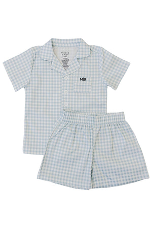 Light Blue Gingham Shorts Pajama Set | 100% Cotton