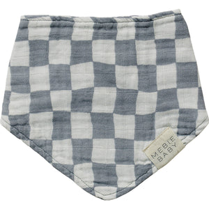 Dusty Blue Wavy Checkered Muslin Bib | Baby Essentials | 100% Cotton | Gender Neutral