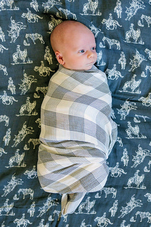 Coastal Plaid Muslin Swaddle Blanket | 100% Cotton | Baby Essentials