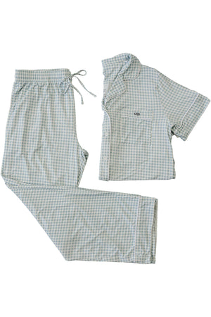 Women's Light Blue Gingham Pajama Set | Bamboo