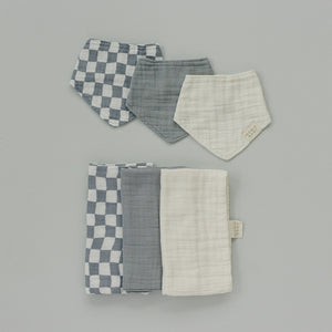 Dusty Blue Wavy Checkered Muslin Bib | Baby Essentials | 100% Cotton | Gender Neutral