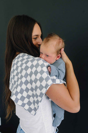 Dusty Blue Wavy Checkered Muslin Burp Cloth | Baby Essentials | 100% Cotton | Gender Neutral