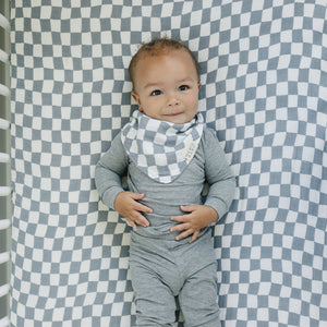 Dusty Blue Wavy Checkered Muslin Bib | Baby Essentials | 100% Cotton | Gender Neutral