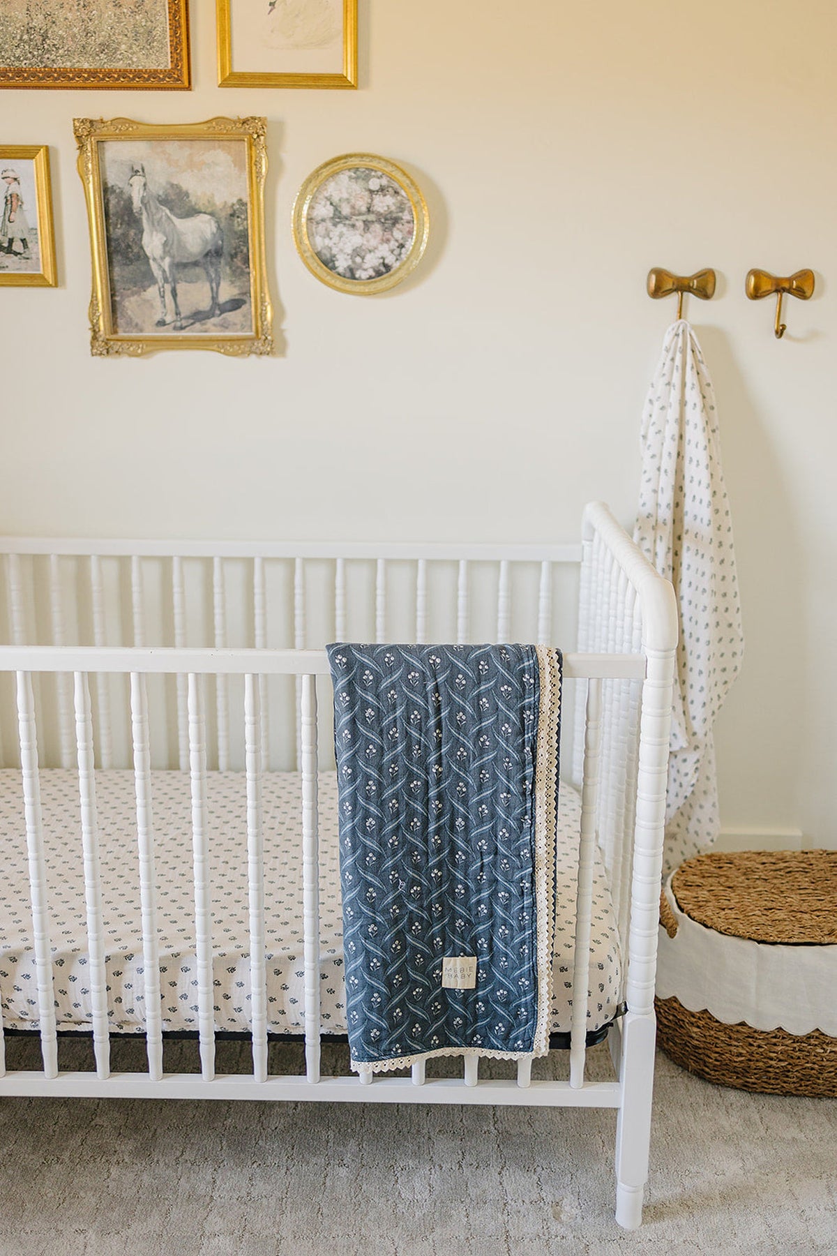 Navy Berry + Cream Berry Lace Muslin Crib Quilt  | 100% Cotton | Modern