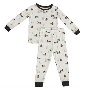 Cozy Ducks Ribbed Bamboo Pajama Set featuring a playful duck print on a soft, breathable fabric.
