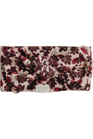 Antique floral ribbed bamboo head wrap in soft pink and burgundy, featuring a knotted design. Made from breathable, lightweight bamboo fabric, its perfect for newborns and ensures all-day comfort.