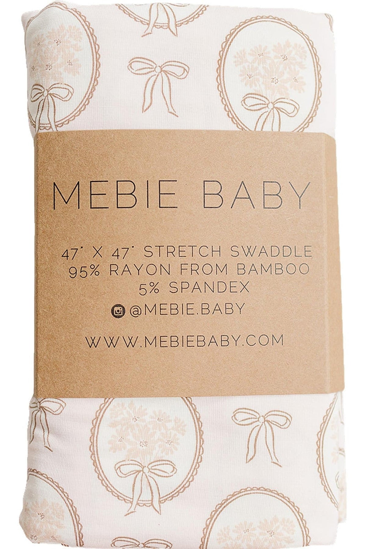 A folded swaddle featuring a vintage floral design, made from 95% bamboo rayon and 5% spandex.