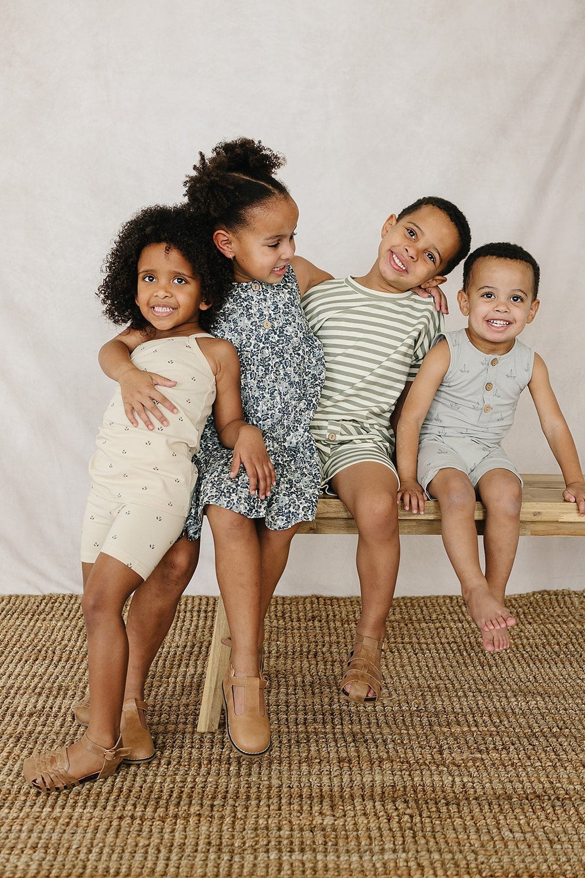 Mebie Baby  Cream Tulips Tank + Biker Shorts Set | Cotton