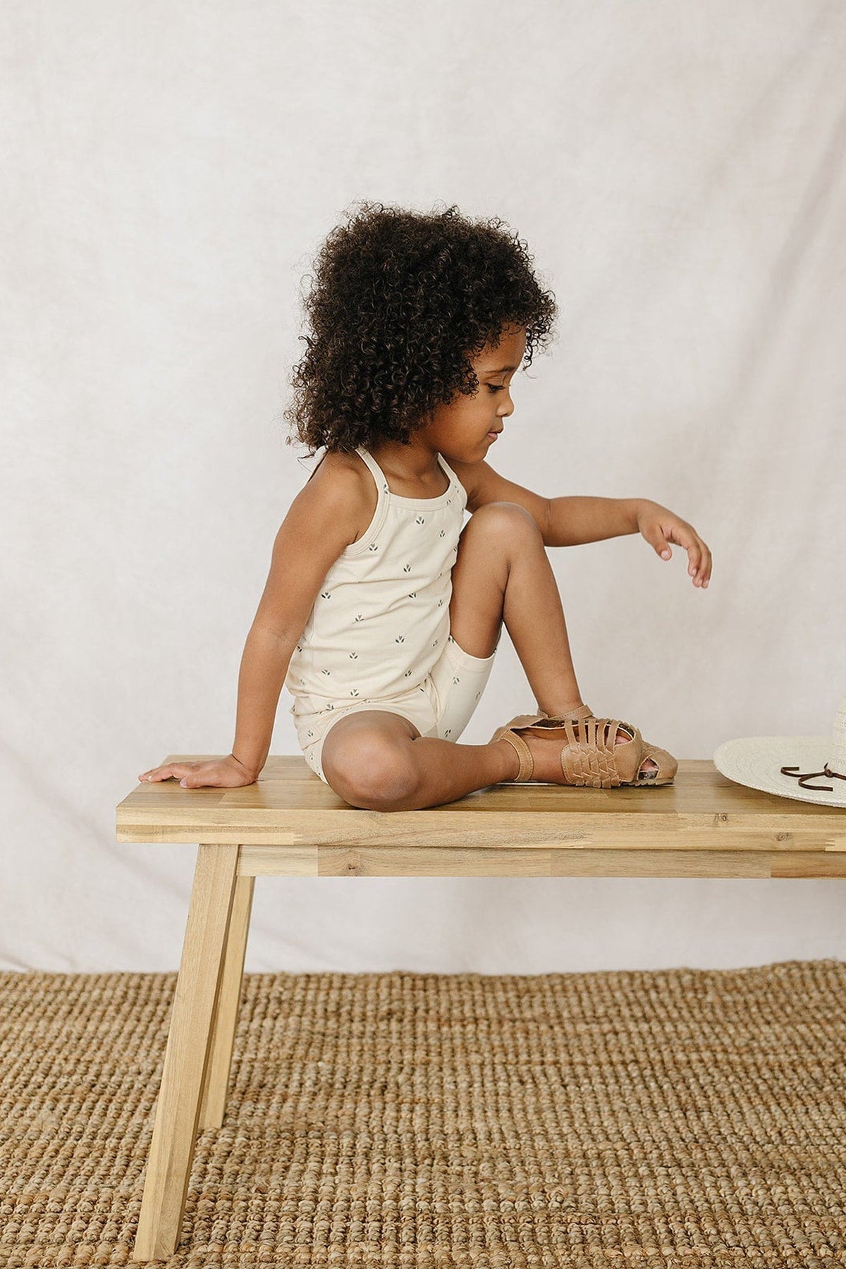 Mebie Baby  Cream Tulips Tank + Biker Shorts Set | Cotton