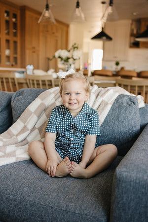Navy Gingham Shorts Pajama Set | 100% Cotton