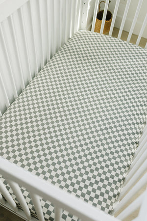 Light Green Checkered Stretch Crib Sheet | Bamboo | Baby Essentials | Gender Neutral
