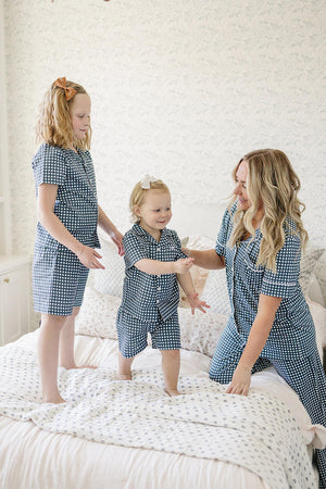 Navy Gingham Shorts Pajama Set | 100% Cotton