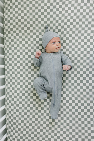 Light Green Checkered Stretch Crib Sheet | Bamboo | Baby Essentials | Gender Neutral