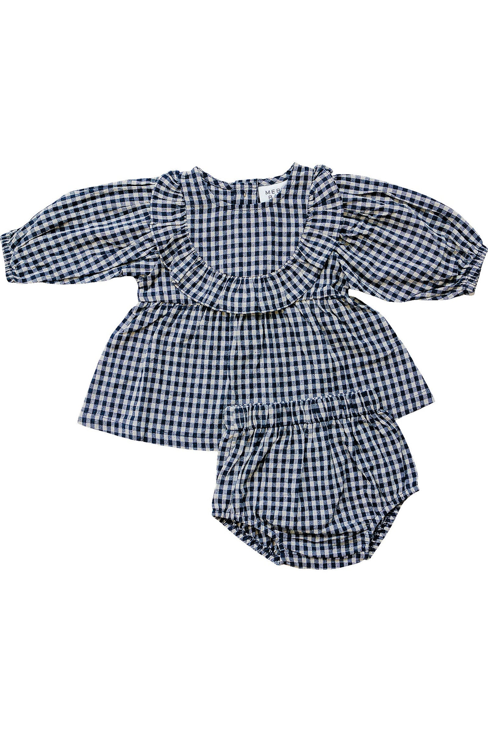 Gingham Long Sleeve Ruffle Linen/Cotton Dress