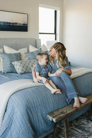 Navy Gingham Shorts Pajama Set | 100% Cotton