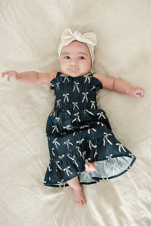 Navy Bow Linen Summer Dress