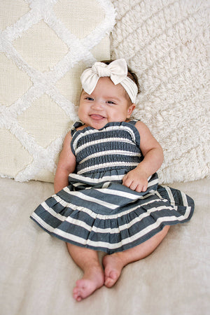 Navy Stripe Summer Dress | Linen