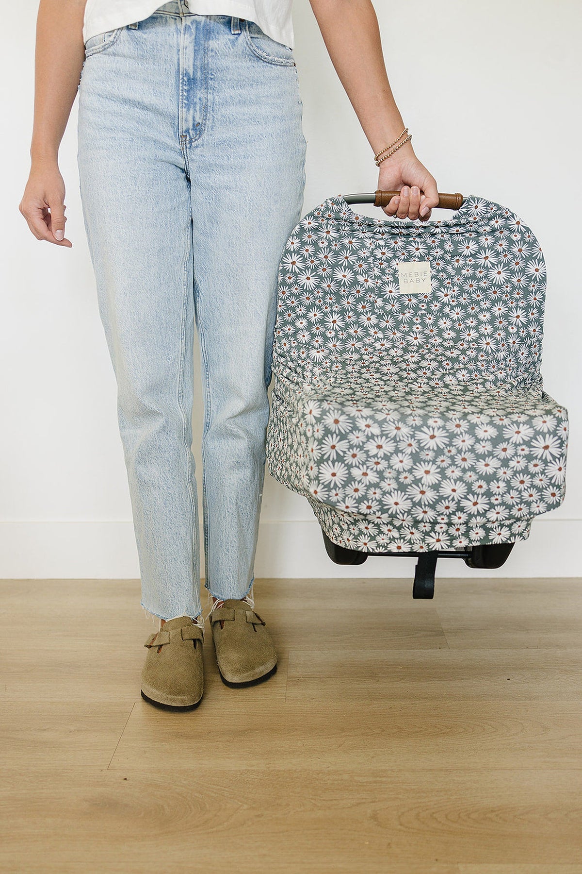 Mebie Baby  Dark Green Daisy Multi-Use | Bamboo | Car Seat & Nursing Cover