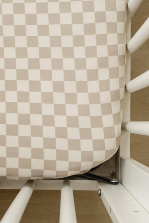 Taupe Checkered Stretch Crib Sheet |  Bamboo | Baby Essentials