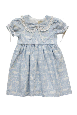Blue Bunny Dress with Classic Peter Pan Collar | Cotton