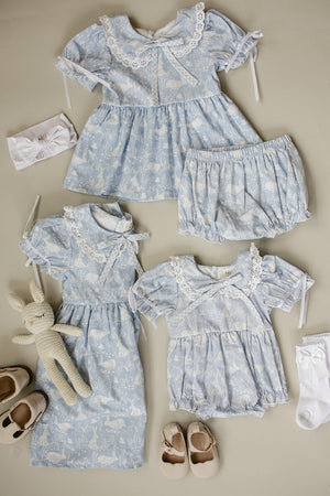 Blue Bunny Dress with Classic Peter Pan Collar | Cotton