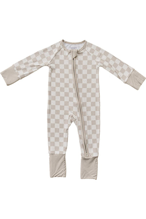 Taupe Checkered Zipper Pajama | Bamboo | Baby Essentials