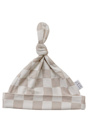 Taupe Checkered Newborn Knot Hat | Bamboo | Newborn  | Baby Essentials