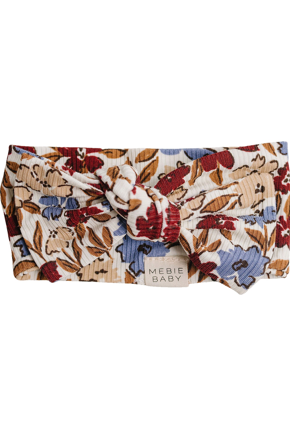 Colorful ribbed bamboo head wrap featuring a desert floral pattern, designed by Mebie Baby for stylish and practical use.