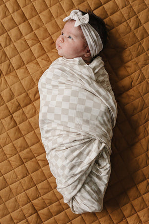 Taupe Checkered Stretch Swaddle Blanket | Bamboo | Baby Essentials