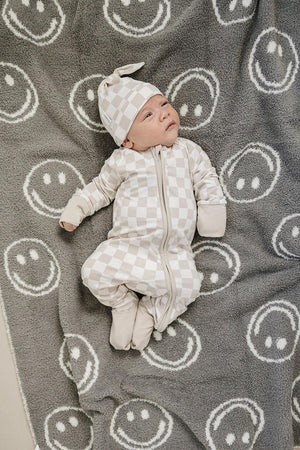 Taupe Checkered Zipper Pajama | Bamboo | Baby Essentials