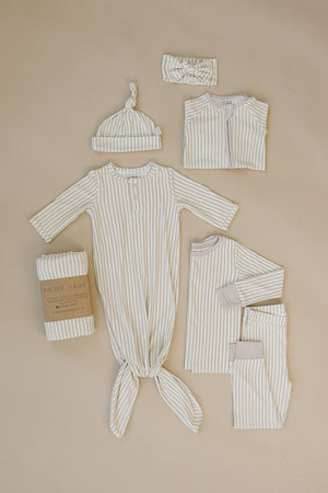 Mebie Baby Taupe Stripe Ribbed Stretch Swaddle Blanket, Bamboo, Baby Essentials