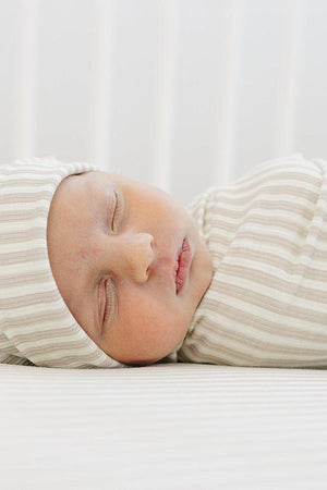 Mebie Baby Taupe Stripe Ribbed Stretch Swaddle Blanket, Bamboo, Baby Essentials