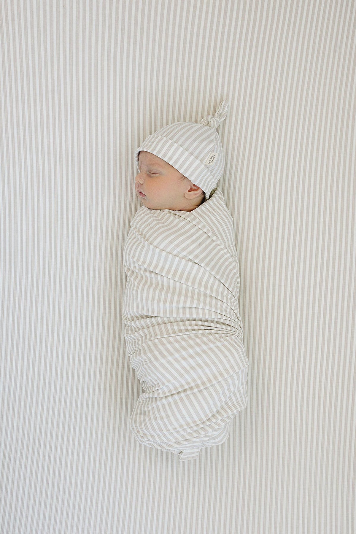 Mebie Baby Taupe Stripe Ribbed Stretch Swaddle Blanket, Bamboo, Baby Essentials