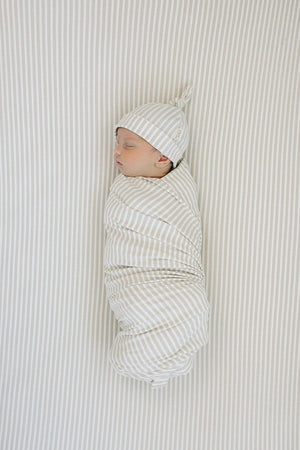 Mebie Baby Taupe Stripe Ribbed Stretch Swaddle Blanket, Bamboo, Baby Essentials