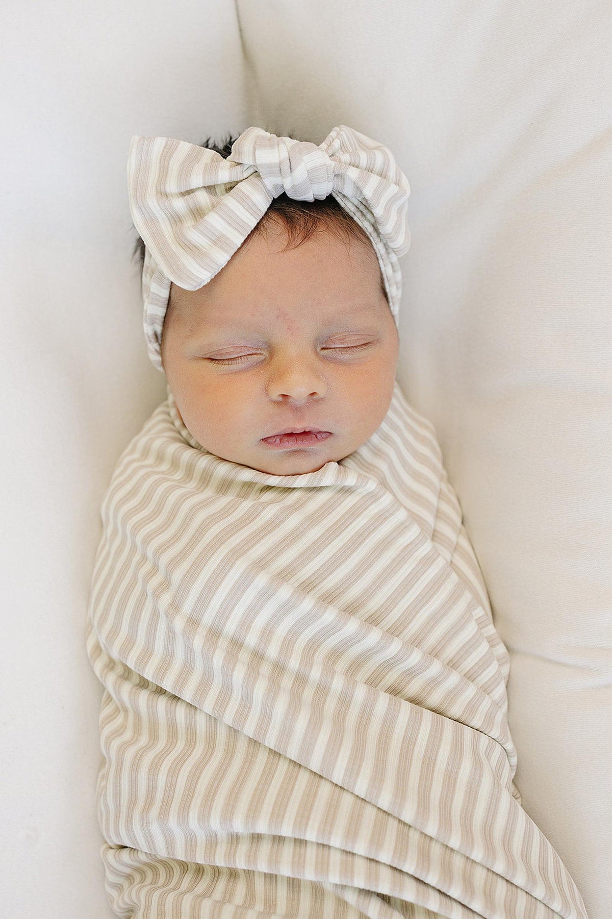 Mebie Baby Taupe Stripe Ribbed Stretch Swaddle Blanket, Bamboo, Baby Essentials