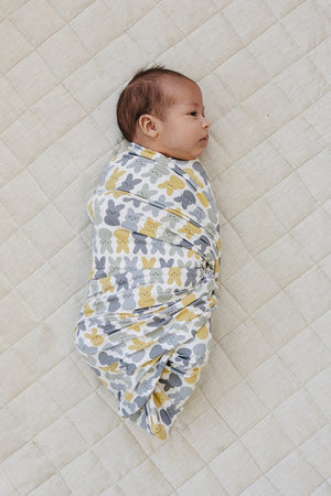 Dusty Blue Bunny Stretch Swaddle Blanket | Bamboo | Baby Essentials