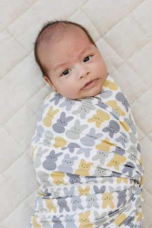 Dusty Blue Bunny Stretch Swaddle Blanket | Bamboo | Baby Essentials