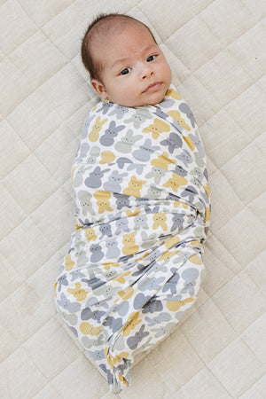 Dusty Blue Bunny Stretch Swaddle Blanket | Bamboo | Baby Essentials