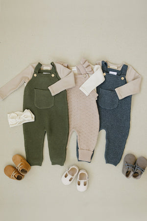 Olive Knit Overalls | 100% Cotton