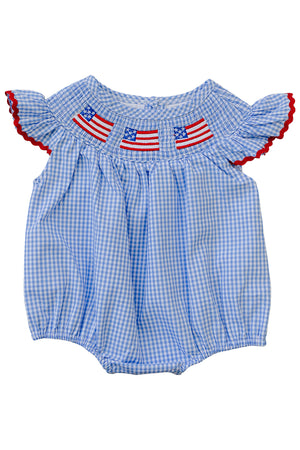 Baby Girl Flag Gingham Smocked Bubble | Cotton