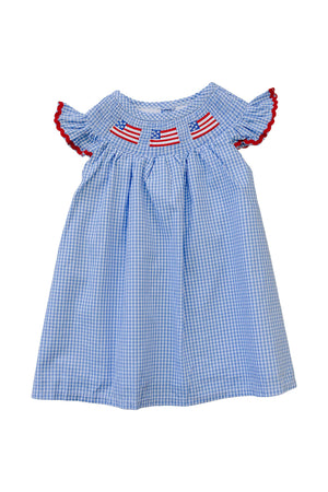 Flag Gingham Smocked Dress | Cotton