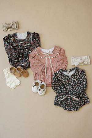Olive Bloom Baby Girl Bubble with Peter Pan Collar | Cotton