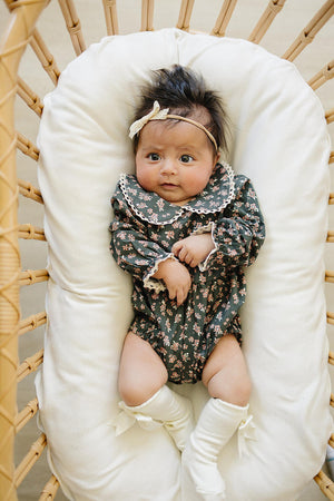Olive Bloom Baby Girl Bubble with Peter Pan Collar | Cotton