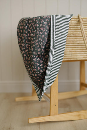 Olive Bloom + Green Stripes Muslin Quilt  | 100% Cotton | Baby Essentials