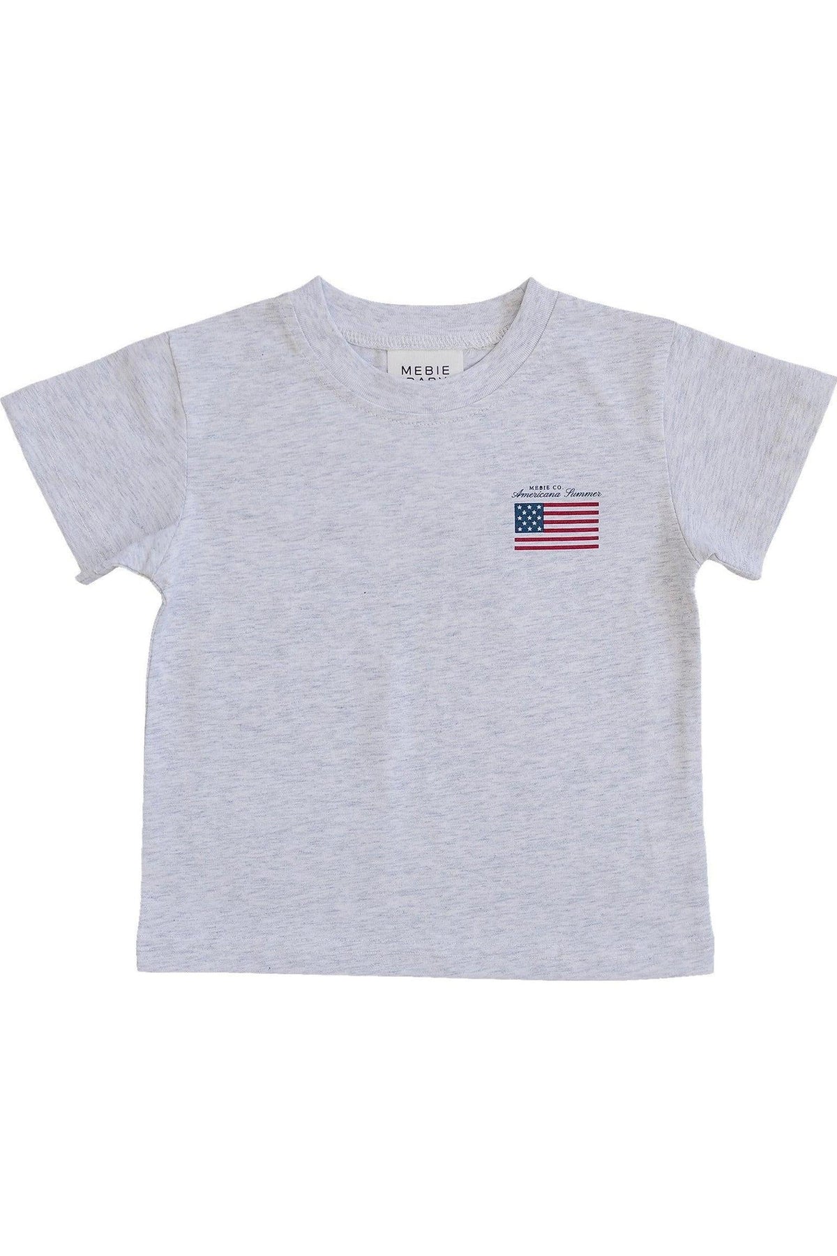 Light gray cotton T-shirt with a small American flag graphic on the chest, designed for kids.
