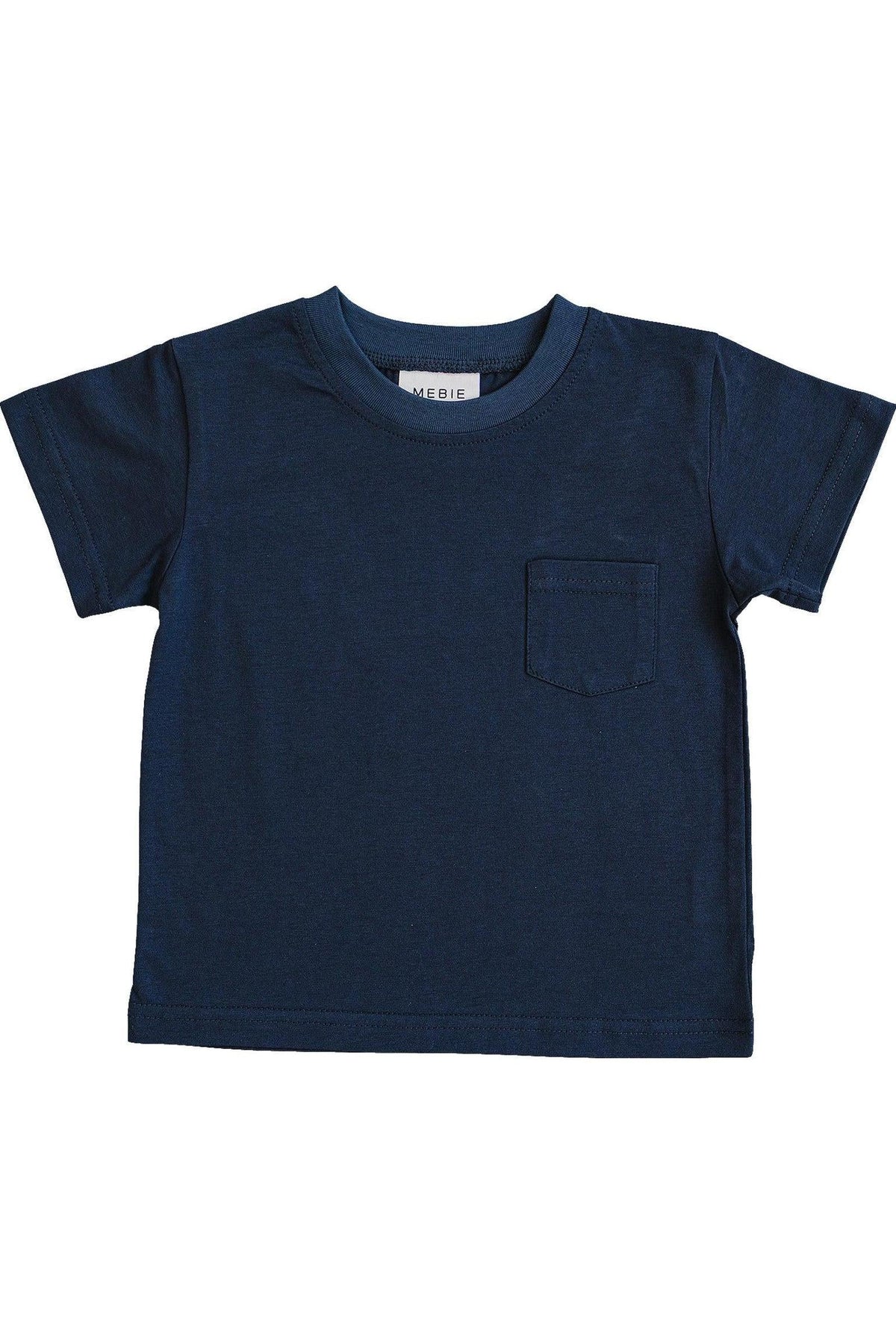 Navy cotton t-shirt featuring a classic chest pocket, designed for children with a soft, breathable fabric. Ideal for everyday wear.