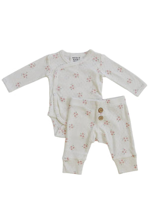Timeless Pink Floral Pointelle Layette Cotton Set