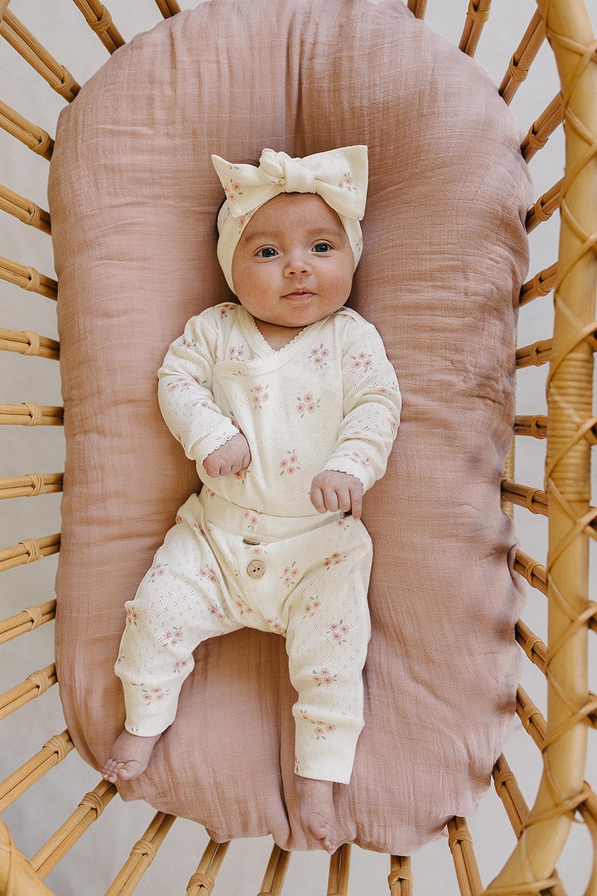 Timeless Pink Floral Pointelle Layette Cotton Set