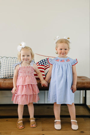 Flag Gingham Smocked Dress | Cotton