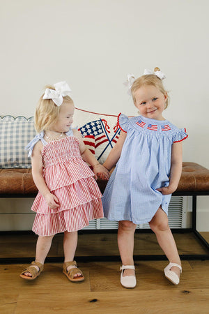 Flag Gingham Smocked Dress | Cotton